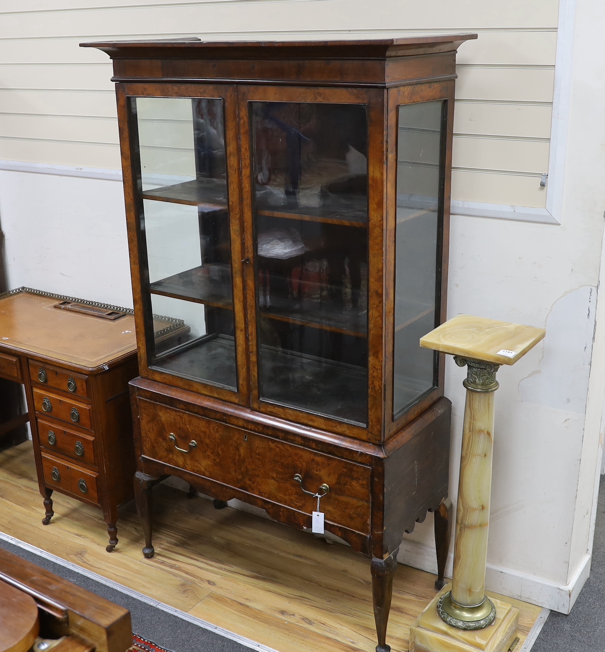 An 18th century style walnut display cabinet, width 106cm, depth 48cm, height 178cm